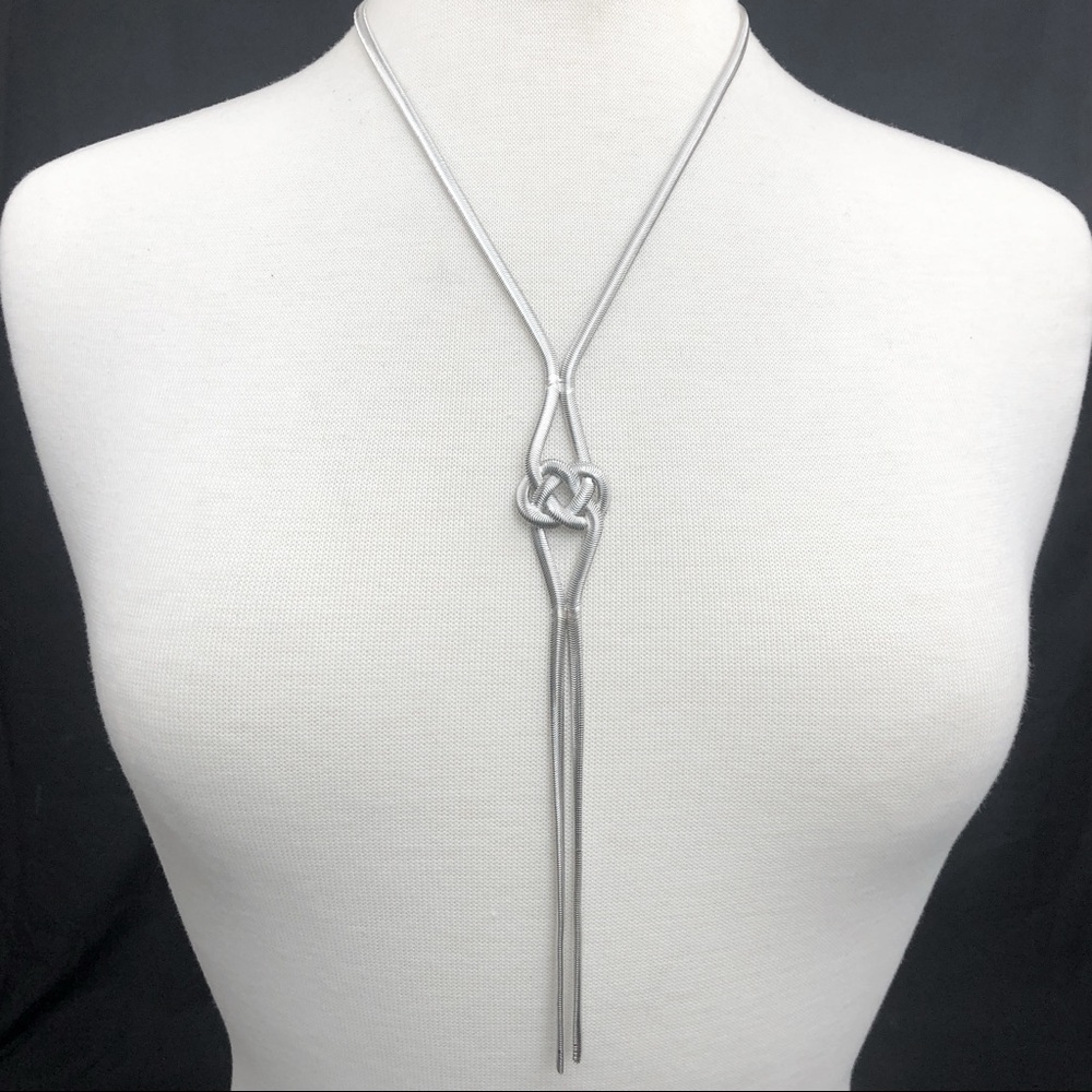Celtic Love Knot Y Drop Simple Serpentine Long Silver Necklace